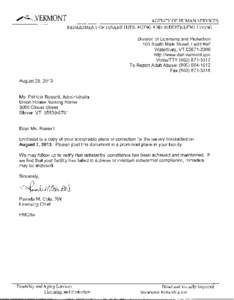 dise<k VERMONT  AGENCY OF HUMAN SERVICES DEPARTMENT OF DISABILITIES, AGING AND INDEPENDENT LIVING Division of Licensing and Protection 103 South Main Street, Ladd Hall