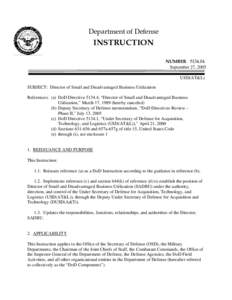Department of Defense  INSTRUCTION NUMBER[removed]September 27, 2005 USD(AT&L)