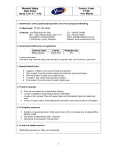 Product Code: VT-241 Vital Mastic Material Safety Data Sheet