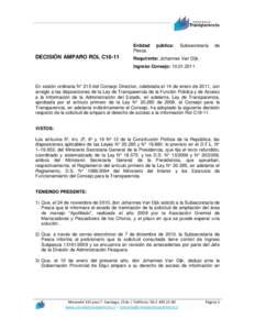 Entidad Pesca. DECISIÓN AMPARO ROL C18-11  pública: