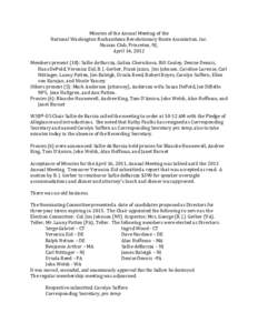 Minutes	
  of	
  the	
  Annual	
  Meeting	
  of	
  the	
   National	
  Washington	
  Rochambeau	
  Revolutionary	
  Route	
  Association,	
  Inc.	
   Nassau	
  Club,	
  Princeton,	
  NJ,	
   April	
  1