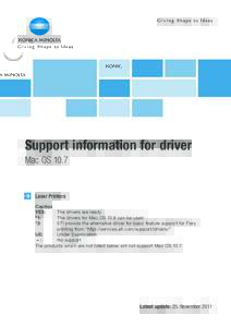 Support information for driver Mac OS 10.7 Laser Printers Caption YES: