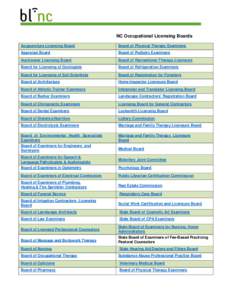 NC Occupational Licensing Boards Acupuncture Licensing Board Board of Physical Therapy Examiners  Appraisal Board