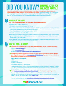 DID YOU KNOW?  DEFERRED ACTION FOR CHILDHOOD ARRIVALS  There are an estimated 1.4 million individuals currently in the US who are eligible for Deferred Action for