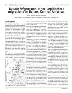News of the Lepidopterists’ Society  Volume 39, Number 1 Urania fulgens and other Lepidoptera migrations in Belize, Central America.