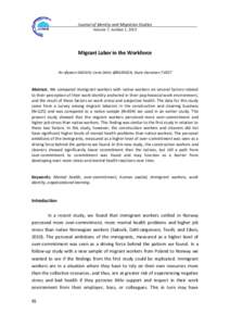 Journal of Identity and Migration Studies Volume 7, number 1, 2013 Migrant Labor in the Workforce Per Øystein SAKSVIK, Carla DAHL-JØRGENSEN, Sturle Danielsen TVEDT