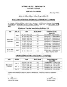 SHAHEED BHAGAT SINGH COLLEGE (UNIVERSITY OF DELHI) DEPARTMENT OF COMMERCE Date: Notice for B.Com (H) and B.Com (Program) Sem-III