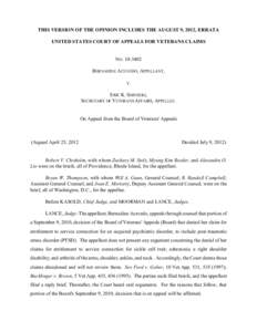 THIS VERSION OF THE OPINION INCLUDES THE AUGUST 9, 2012, ERRATA UNITED STATES COURT OF APPEALS FOR VETERANS CLAIMS NOBERNADINE ACEVEDO, APPELLANT, V.