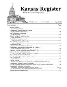 Kansas Register Kris W. Kobach, Secretary of State Vol. 33, No. 12  In this issue . . .