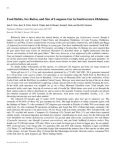 Food Habits, Sex Ratios, and Size of Longnose Gar in Southwestern Oklahoma