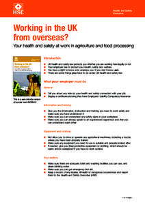 INDG410 - Working in the UK from overseas? Your health and safety at work in agriculture and food processing