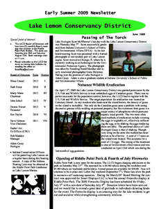 Early Summer 2009 Newsletter  Lake Lemon Conservancy District Passing of The Torch  Special point of interest: