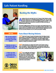 Safe Patient Handling Busting the Myths A  ccording to the most recent data from the U.S. Bureau of Labor Statistics, nursing