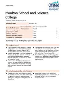 School report  Moulton School and Science College Pound Lane, Moulton, Northampton, NN3 7SD