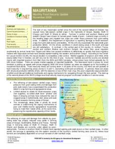 MAURITANIA Monthly Food Security Update November 2006 CONTENT  ALERT LEVEL:
