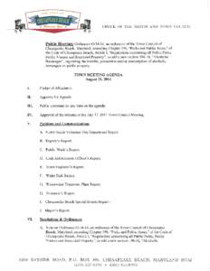 OFFICE OF THE MAYOR AND TOWN COUNCIL  Public Hearing: Ordinance[removed], an ordinance of the Town Council of Chesapeake Beach, Maryland, amending Chapter 196, 