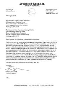 ATTORNEY GENERAL STATE OF MONTANA Department of Justice 215 North Sanders PO Box[removed]