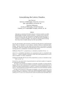 Generalizing the Lottery Paradox Igor Douven Institute of Philosophy, University of Leuven [removed] Timothy Williamson Faculty of Philosophy, Oxford University