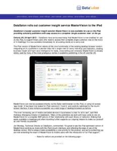 …news release…news release…news release…news release…news release…news release…news release…  DataSalon rolls out customer insight service MasterVision to the iPad DataSalon’s hosted customer insight so
