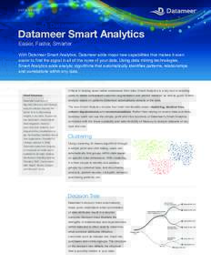 D ATA S H E E T  Datameer Smart Analytics Easier, Faster, Smarter  With Datameer Smart Analytics, Datameer adds major new capabilities that makes it even