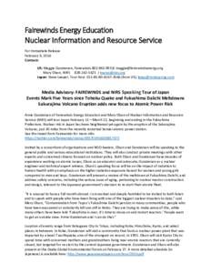 Fairewinds Energy Education Nuclear Information and Resource Service For Immediate Release February 9, 2016 Contacts US: Maggie Gundersen, Fairewinds/ 