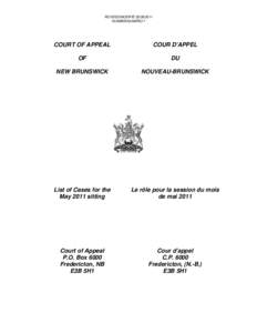 COURT OF APPEAL OF NEW BRUNSWICK / COUR D’APPEL DU NOUVEAU-BRUNSWICK