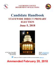 SAN BENITO COUNTY DEPARTMENT OF ELECTIONS Candidate Handbook STATEWIDE DIRECT PRIMARY ELECTION