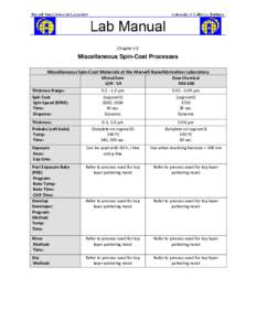 Chapter 4.5  Miscellaneous Spin-Coat Processes Miscellaneous Spin-Coat Materials at the Marvell Nanofabrication Laboratory MicroChem LOR - 5A