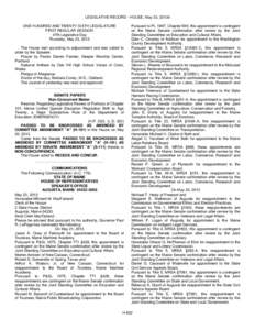 LEGISLATIVE RECORD - HOUSE, May 23, 20130 ONE HUNDRED AND TWENTY-SIXTH LEGISLATURE FIRST REGULAR SESSION 47th Legislative Day Thursday, May 23, 2013 The House met according to adjournment and was called to