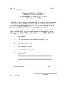 AFC Unit  A35.209 ARKANSAS FORESTRY COMMISSION Statement of Selective Service Status