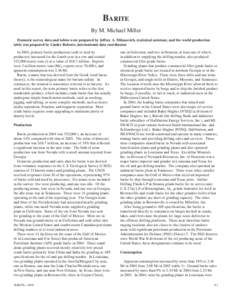 Barite By M. Michael Miller Domestic survey data and tables were prepared by Jeffrey A. Milanovich, statistical assistant, and the world production table was prepared by Linder Roberts, international data coordinator. In