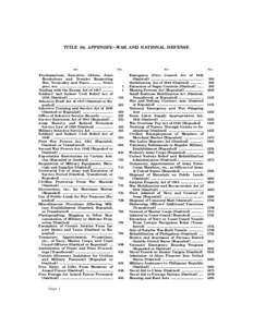 TITLE 50, APPENDIX—WAR AND NATIONAL DEFENSE  Act Proclamations, Executive Orders, Joint Resolutions and Treaties Respecting