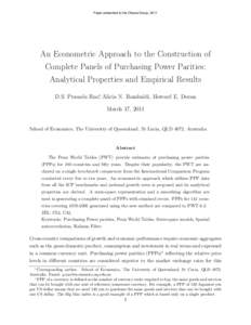 Paper presented to the Ottawa Group, 2011  An Econometric Approach to the Construction of Complete Panels of Purchasing Power Parities: Analytical Properties and Empirical Results D.S. Prasada Rao∗, Alicia N. Rambaldi,