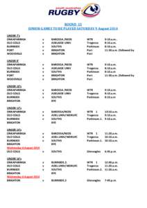 ROUND 15 JUNIOR GAMES TO BE PLAYED SATURDAY 9 August 2014 UNDER 7’s ONKAPARINGA OLD COLLS BURNSIDE