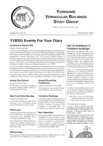 YORKSHIRE VERNACULAR BUILDINGS STUDY GROUP Website: http://www.yvbsg.org.uk/  Newsheet No 34
