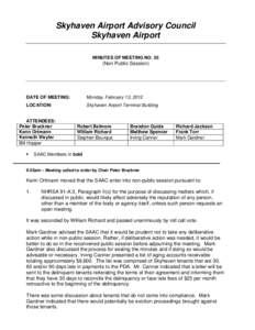Skyhaven Airport Advisory Council Skyhaven Airport MINUTES OF MEETING NO. 55 (Non Public Session)