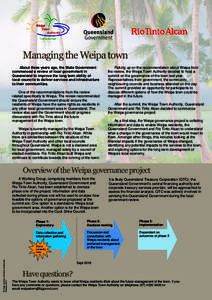 Weipa Town Authority “ Life on the Cape ”  Managing the Weipa town