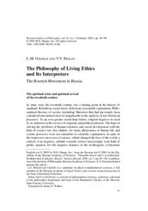 SUMMERRussian Studies in Philosophy, vol. 41, no. 1 (Summer 2002), pp. 65–90. © 2003 M.E. Sharpe, Inc. All rights reserved.