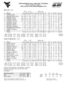 Official Basketball Box Score -- Game Totals -- Final Statistics Elon vs West Virginia[removed]:00 p.m. at WVU Coliseum, Morgantown, W.Va. Elon 56 • 5-7 Total 3-Ptr