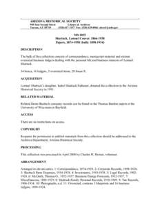 ARIZONA HISTORICAL SOCIETY 949 East Second Street Tucson, AZ[removed]Library & Archives[removed]Fax: ([removed]removed]
