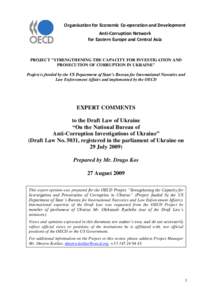 Organisation for Economic Co-operation and Development Anti‐Corruption Network for Eastern Europe and Central Asia PROJECT 