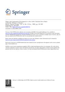 Water and Community Development in the Little Colorado River Basin Author(s): William S. Abruzzi Source: Human Ecology, Vol. 13, No. 2 (Jun., 1985), ppPublished by: Springer Stable URL: http://www.jstor.org/sta