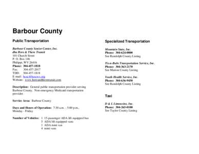 Barbour County Public Transportation Specialized Transportation  Barbour County Senior Center, Inc.