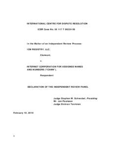 INTERNATIONAL CENTRE FOR DISPUTE RESOLUTION ICDR Case No[removed]T[removed]