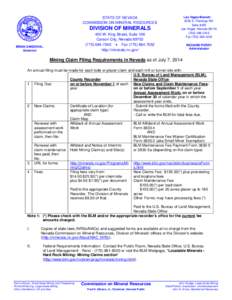 STATE OF NEVADA COMMISSION ON MINERAL RESOURCES DIVISION OF MINERALS 400 W. King Street, Suite 106 Carson City, Nevada 89703