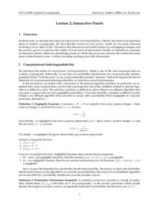 ECE/CS498: Applied Cryptography  Instructor: Andrew Miller, TA: Kevin Liao Lecture 2: Interactive Proofs 1