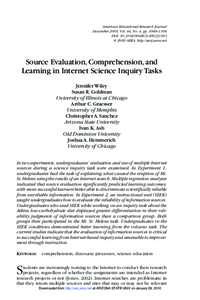 American Educational Research Journal December 2009, Vol. 46, No. 4, pp. 1060–1106 DOI:  © 2009 AERA. http://aerj.aera.net  Source Evaluation, Comprehension, and