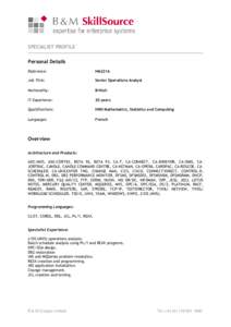 SPECIALIST PROFILE Personal Details Reference: HM2316