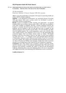 OELD/Population Health SIG Poster Session TP-112 PREPAREDNESS OF HEALTHCARE FACILITIES FOR AN INFLUENZA PANDEMIC – PROTECTING THE HEALTHCARE WORKERS AL HOLLINGWORTH Respiratory Medicine, St Vincent’s Hospital, NSW 20