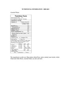 NUTRITIONAL INFORMATION - BREADS Cracked Wheat Nutrition Facts Serving Size (28g) 1 oz Servings Per Container 32 slices